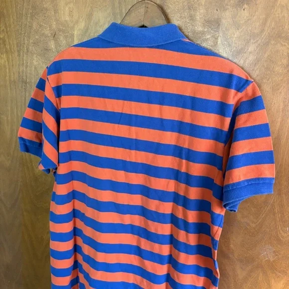 Polo by Ralph Lauren Men's Orange and Blue Striped Polo Shirt Y2K Vintage Rugby - Picture 4 of 16